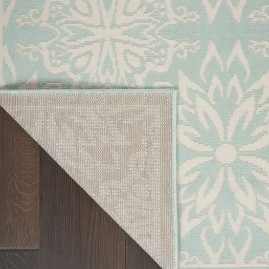 Blue and Ivory Floral Medallion Power Loom Area Rug Photo 9