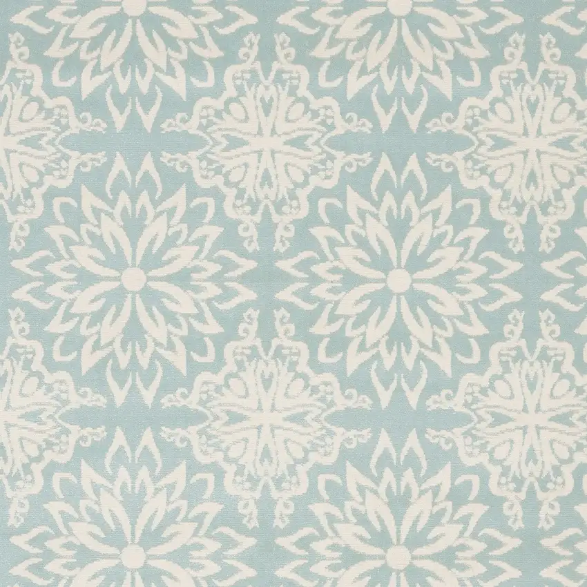 Blue and Ivory Floral Medallion Power Loom Area Rug Photo 8