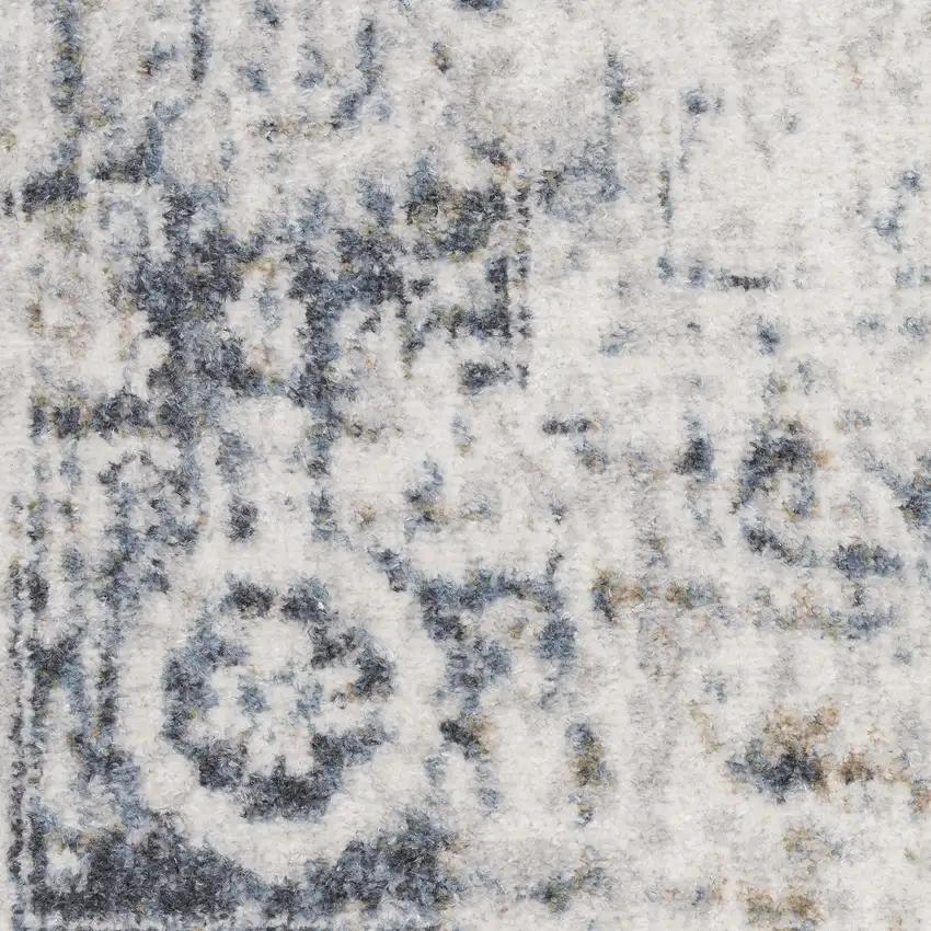 Blue and Ivory Floral Medallion Power Loom Distressed Washable Area Rug Photo 9