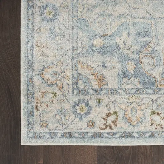 Blue and Ivory Floral Medallion Power Loom Distressed Washable Area Rug Photo 9