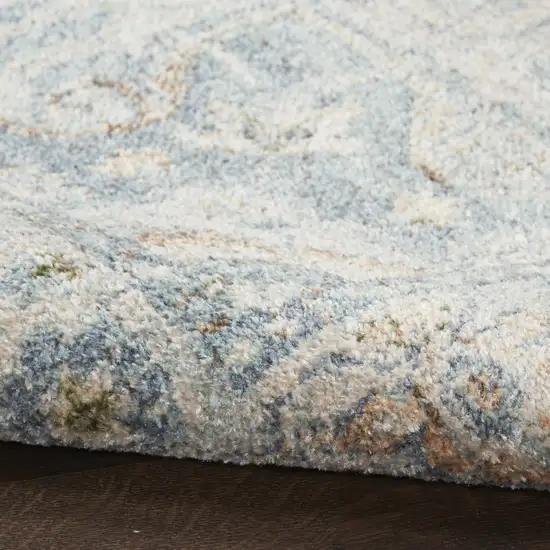 Blue and Ivory Floral Medallion Power Loom Distressed Washable Area Rug Photo 9