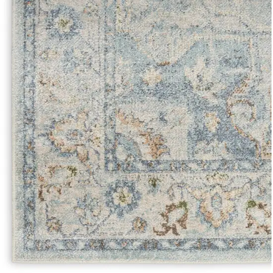 Blue and Ivory Floral Medallion Power Loom Distressed Washable Area Rug Photo 8