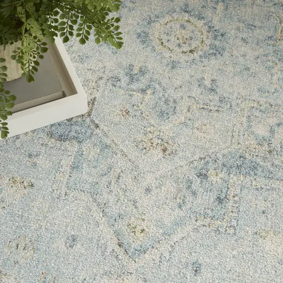 Blue and Ivory Floral Medallion Power Loom Distressed Washable Area Rug Photo 9