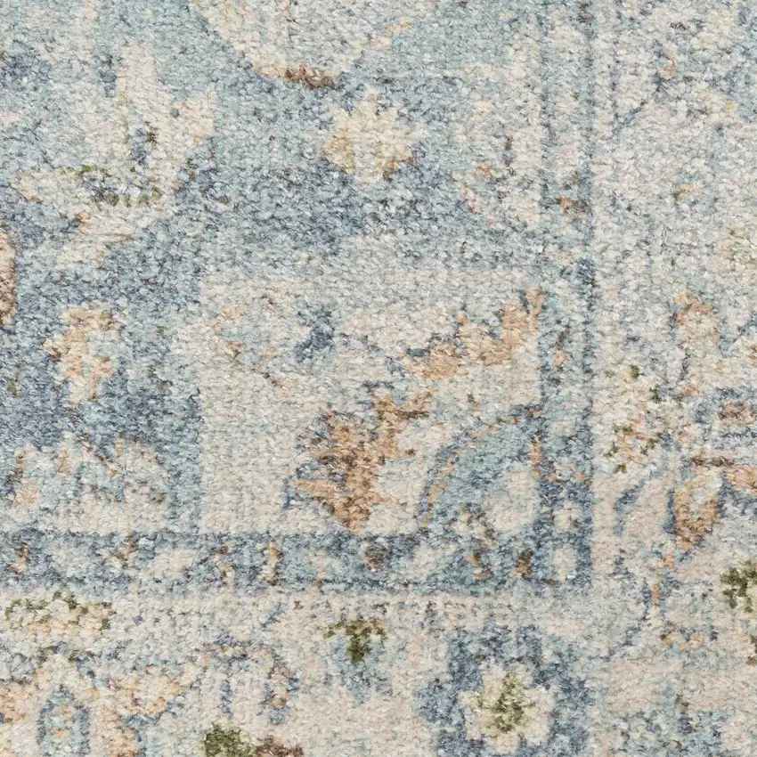 Blue and Ivory Floral Medallion Power Loom Distressed Washable Area Rug Photo 2