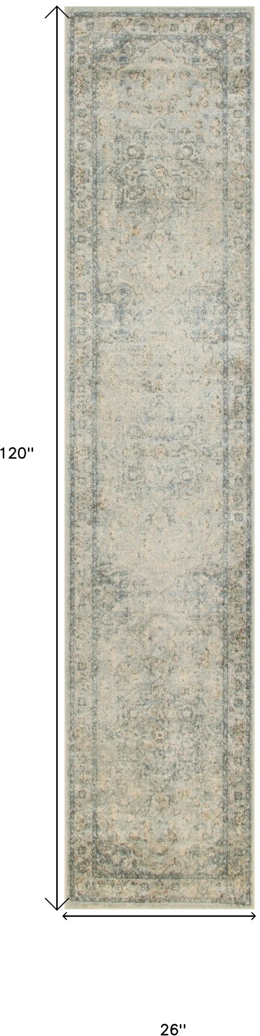 Blue and Ivory Floral Medallion Power Loom Distressed Washable Runner Rug Photo 3