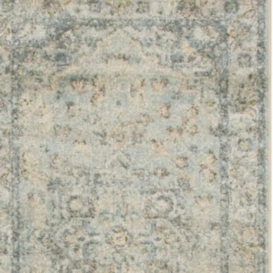 10' Blue And Ivory Floral Medallion Distressed Washable Runner Rug Photo 1