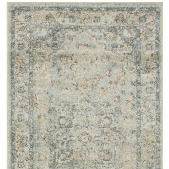8' Blue And Ivory Floral Medallion Distressed Washable Runner Rug Photo 4