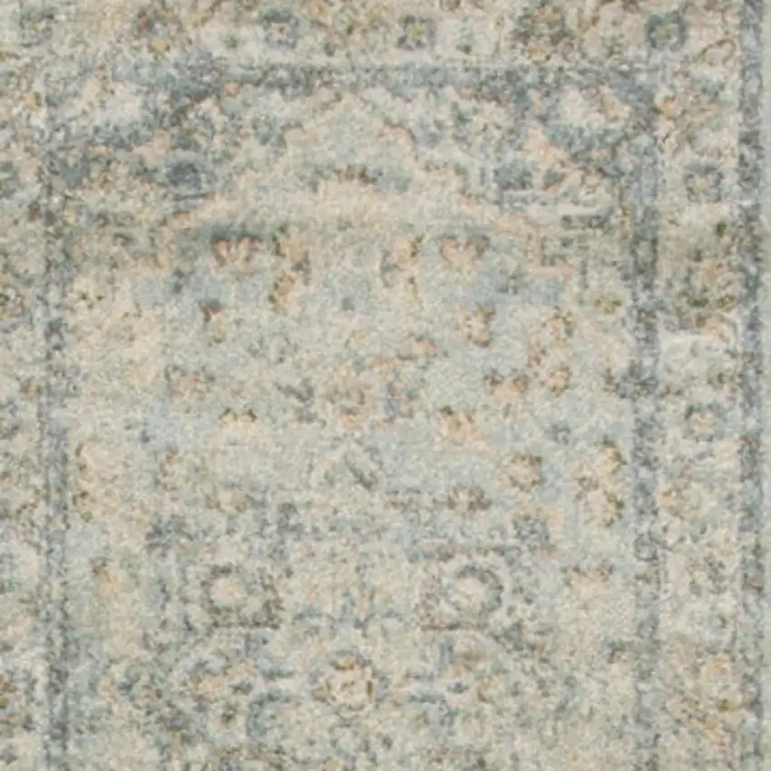 8' Blue And Ivory Floral Medallion Distressed Washable Runner Rug Photo 2