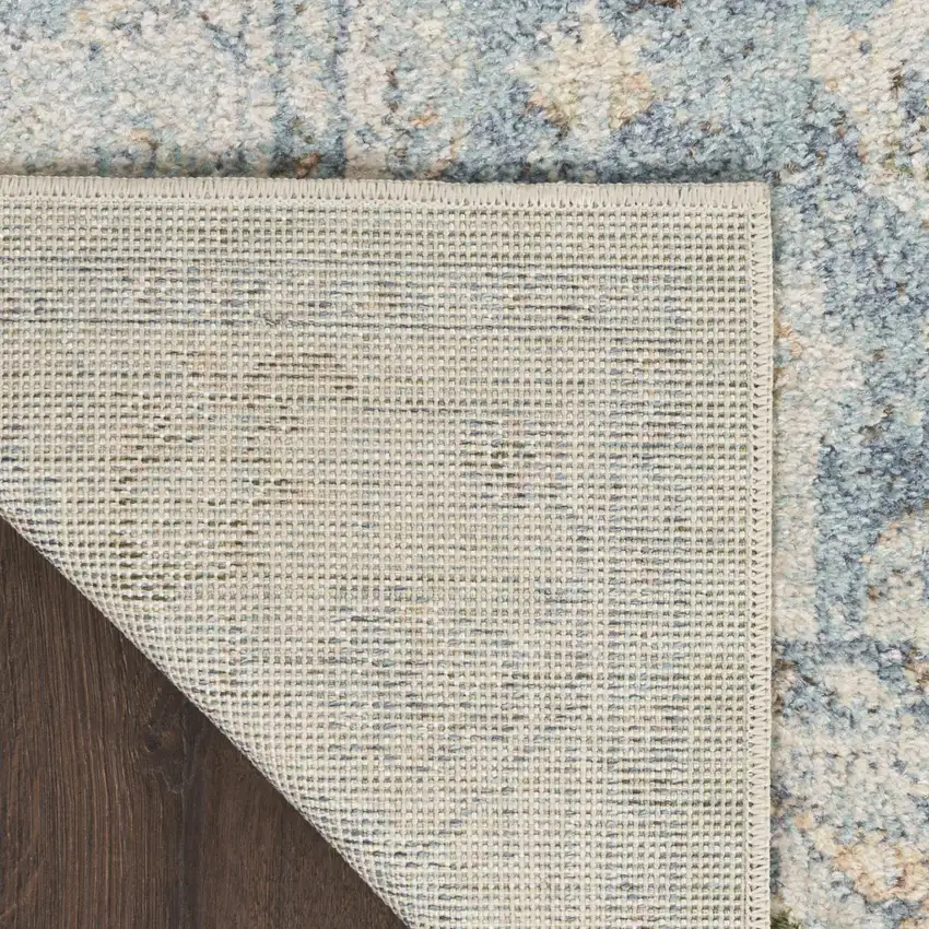 8' Blue And Ivory Floral Medallion Distressed Washable Runner Rug Photo 9