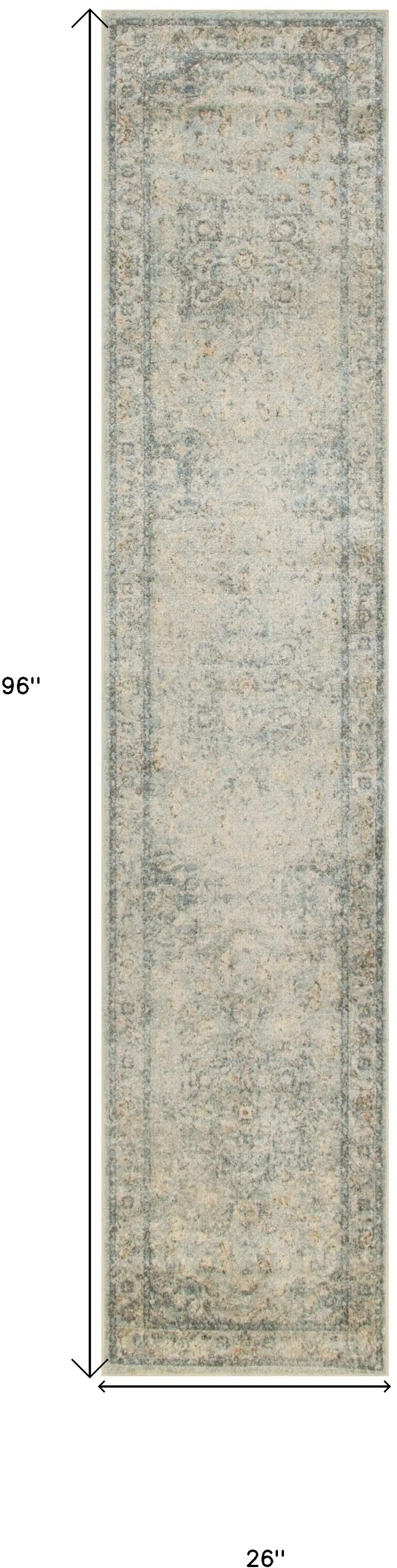 Blue and Ivory Floral Medallion Power Loom Distressed Washable Runner Rug Photo 4