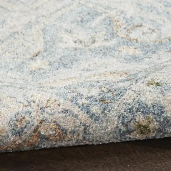 8' Blue And Ivory Floral Medallion Distressed Washable Runner Rug Photo 7