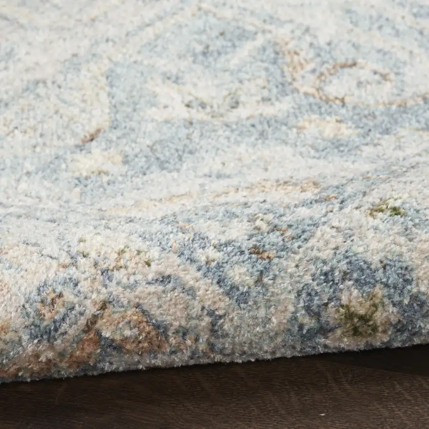 8' Blue And Ivory Floral Medallion Distressed Washable Runner Rug Photo 7