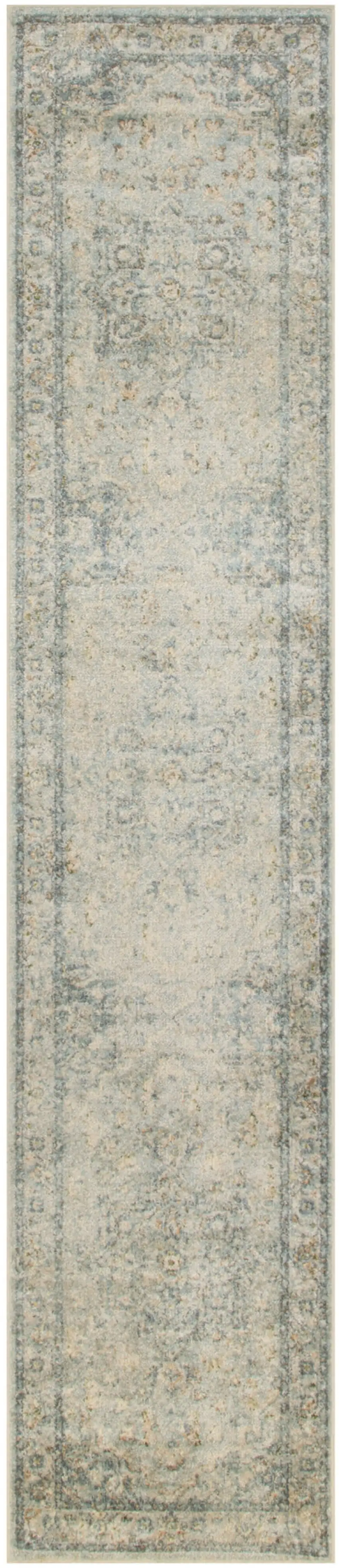 8' Blue And Ivory Floral Medallion Distressed Washable Runner Rug Photo 5