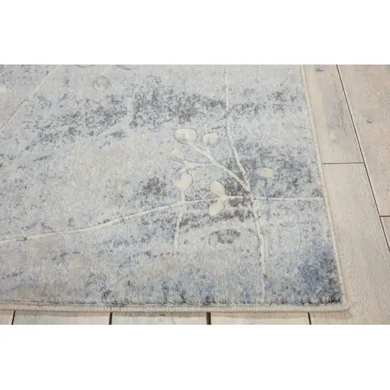 Blue and Ivory Floral Power Loom Area Rug Photo 9