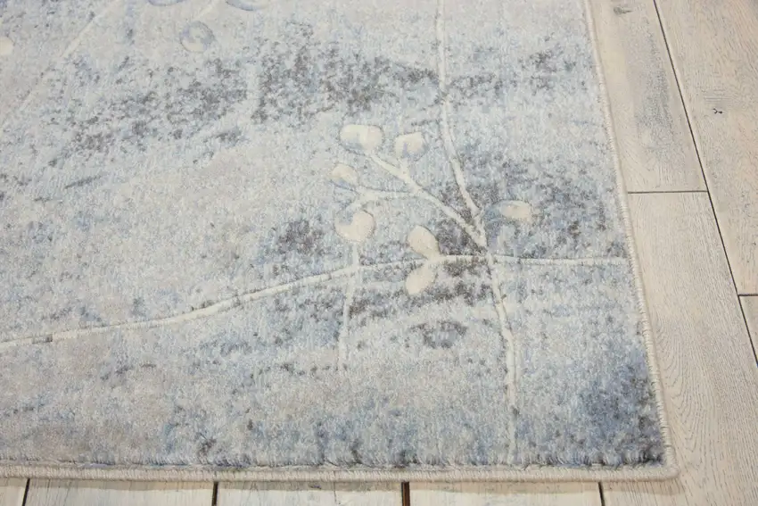 Blue and Ivory Floral Power Loom Area Rug Photo 9