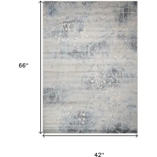 Blue and Ivory Floral Power Loom Area Rug Photo 3