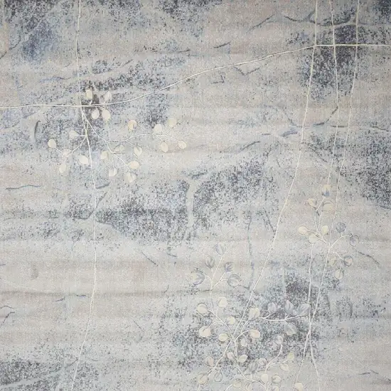 Blue and Ivory Floral Power Loom Area Rug Photo 4