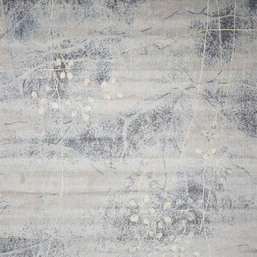 Blue and Ivory Floral Power Loom Area Rug Photo 4