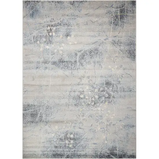Blue and Ivory Floral Power Loom Area Rug Photo 3