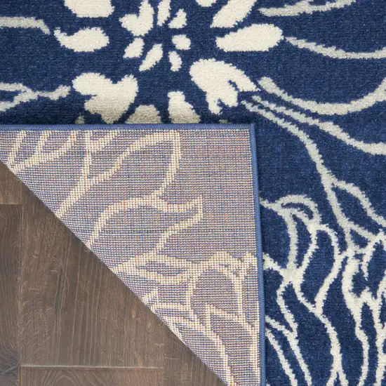 Blue and Ivory Floral Power Loom Area Rug Photo 9