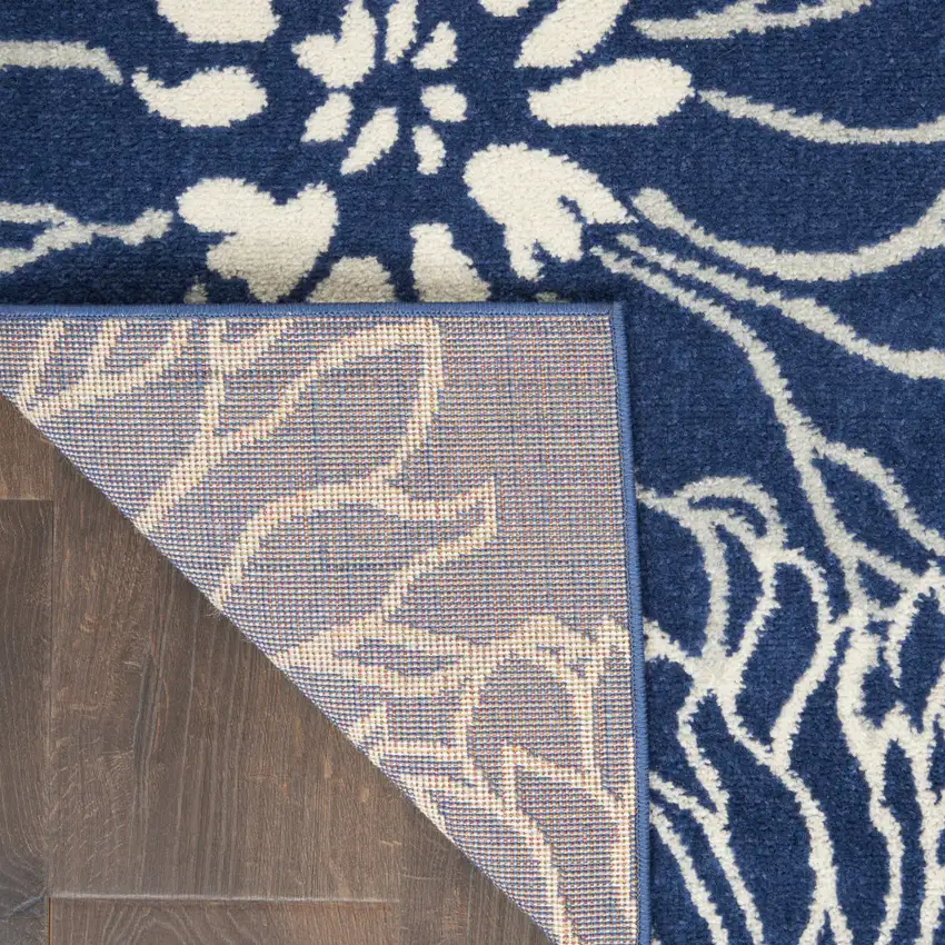 Blue and Ivory Floral Power Loom Area Rug Photo 9