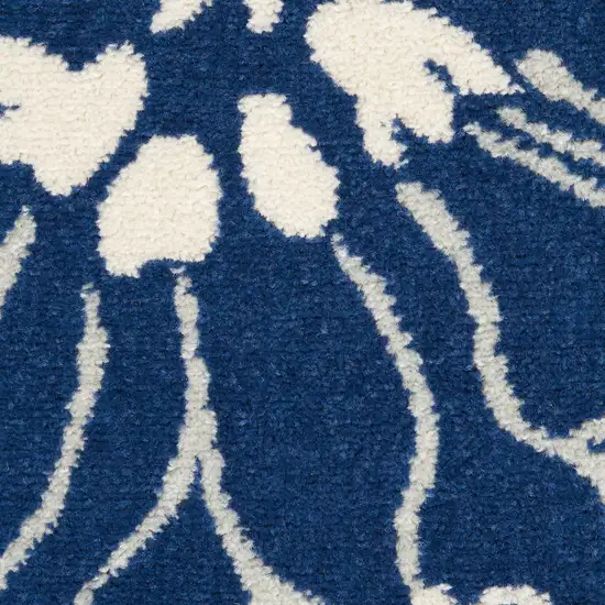Blue and Ivory Floral Power Loom Area Rug Photo 1