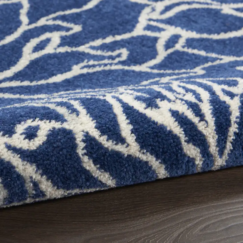 Blue and Ivory Floral Power Loom Area Rug Photo 7