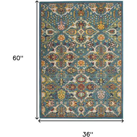 Blue and Ivory Floral Power Loom Area Rug Photo 3