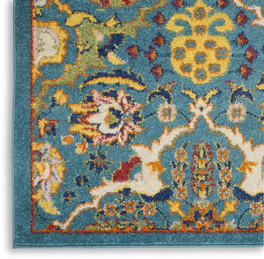 Blue and Ivory Floral Power Loom Area Rug Photo 8