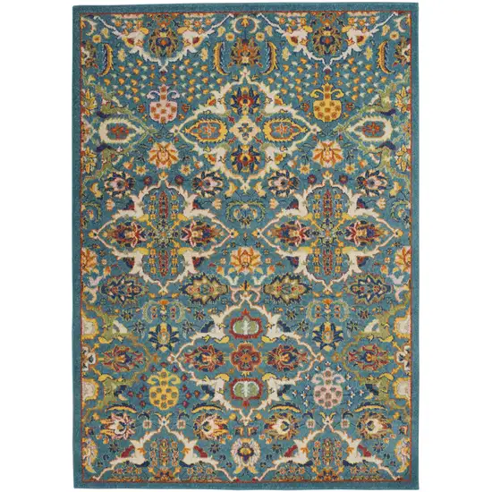 Blue and Ivory Floral Power Loom Area Rug Photo 1