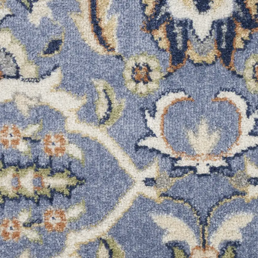 Blue and Ivory Floral Power Loom Area Rug Photo 9