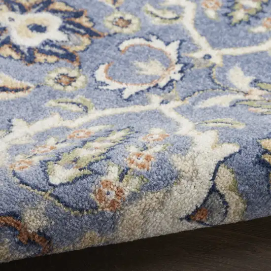 Blue and Ivory Floral Power Loom Area Rug Photo 7