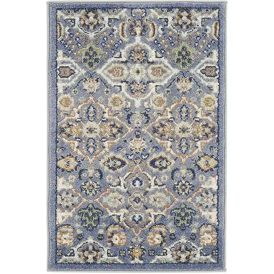 Blue and Ivory Floral Power Loom Area Rug Photo 2