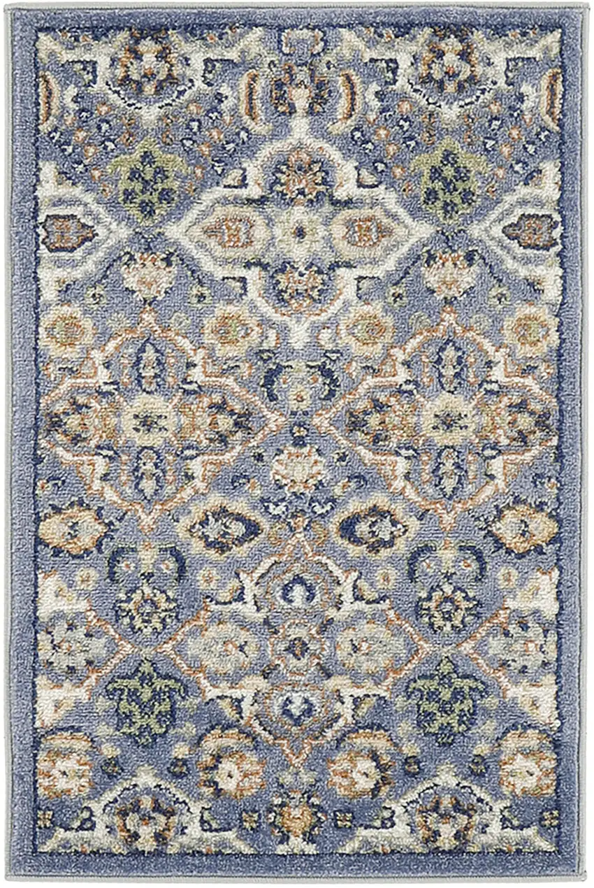 Blue and Ivory Floral Power Loom Area Rug Photo 2