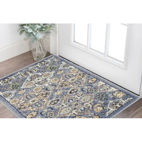 Blue and Ivory Floral Power Loom Area Rug Photo 1
