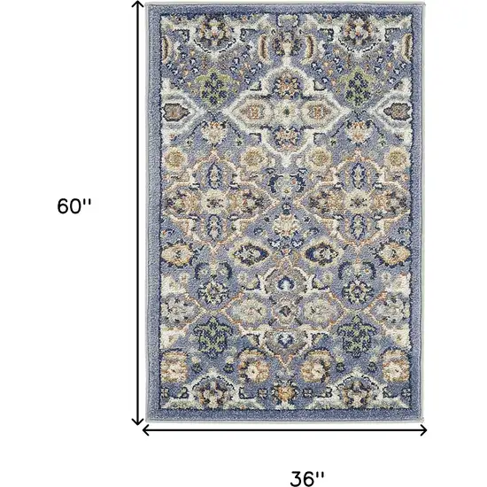 Blue and Ivory Floral Power Loom Area Rug Photo 3