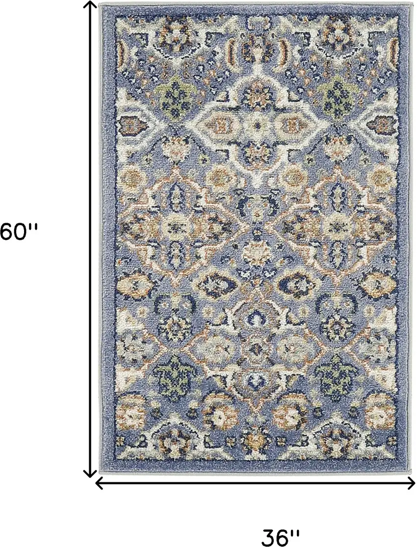 Blue and Ivory Floral Power Loom Area Rug Photo 3