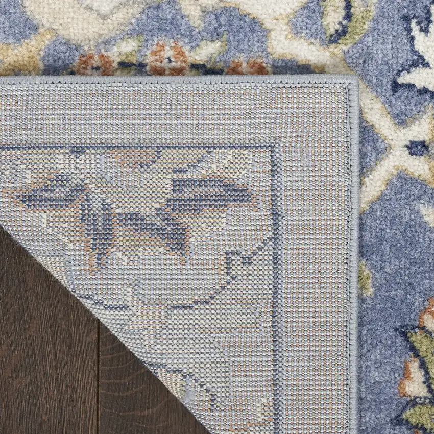 Blue and Ivory Floral Power Loom Area Rug Photo 8