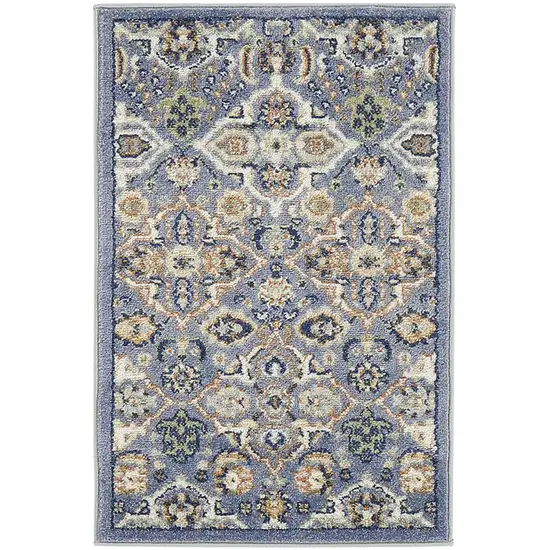 Blue and Ivory Floral Power Loom Area Rug Photo 1