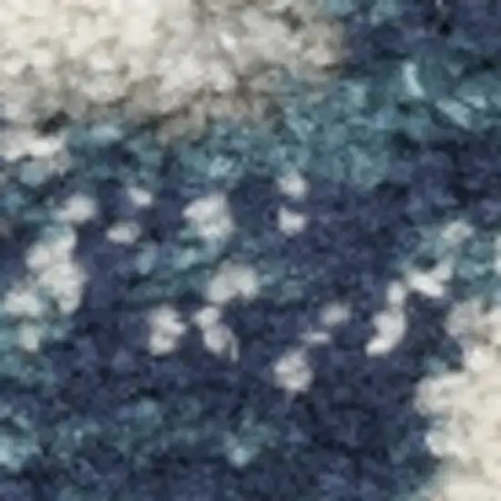Blue and Ivory Floral Power Loom Distressed Runner Rug Photo 8