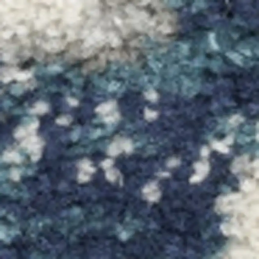 Blue and Ivory Floral Power Loom Distressed Runner Rug Photo 8