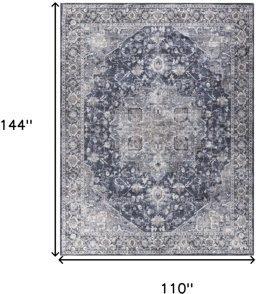 Blue and Ivory Floral Power Loom Distressed Washable Area Rug Photo 9