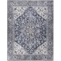 Photo of Blue and Ivory Floral Power Loom Distressed Washable Area Rug