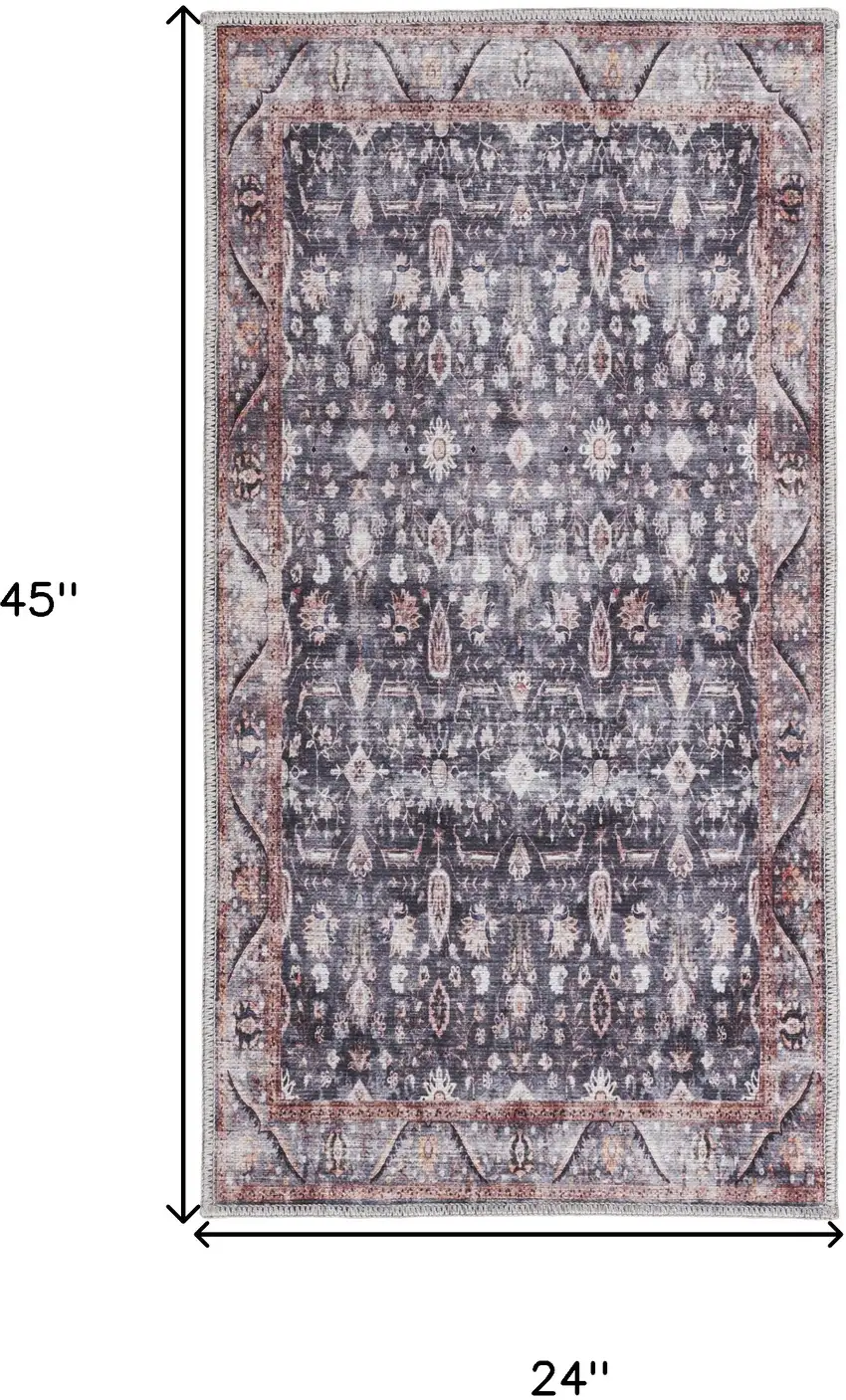 Blue and Ivory Floral Power Loom Distressed Washable Non Skid Area Rug Photo 3