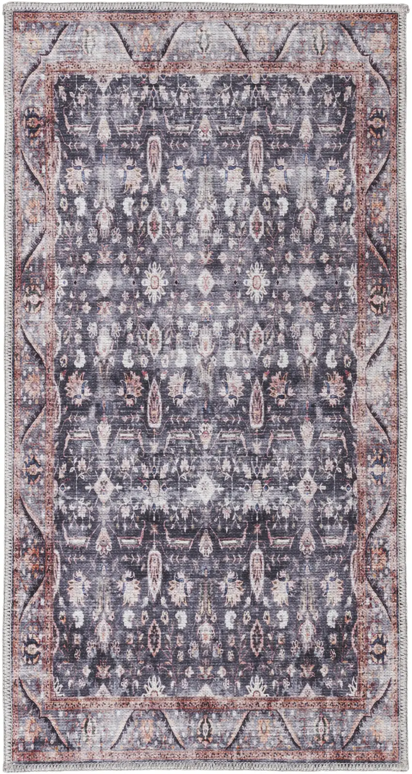 Blue and Ivory Floral Power Loom Distressed Washable Non Skid Area Rug Photo 9