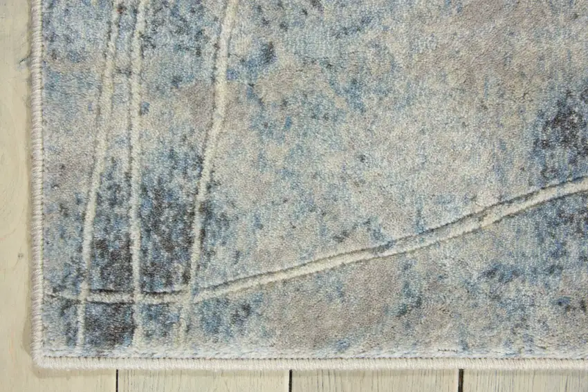 Blue and Ivory Floral Power Loom Runner Rug Photo 4