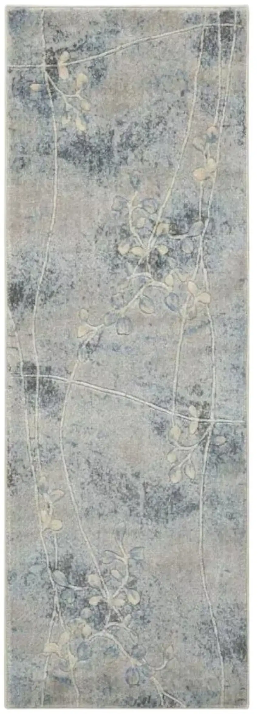 Blue and Ivory Floral Power Loom Runner Rug Photo 2