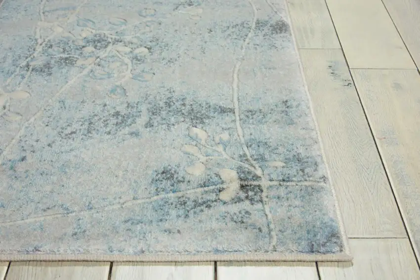 8' Blue And Ivory Floral Runner Rug Photo 5