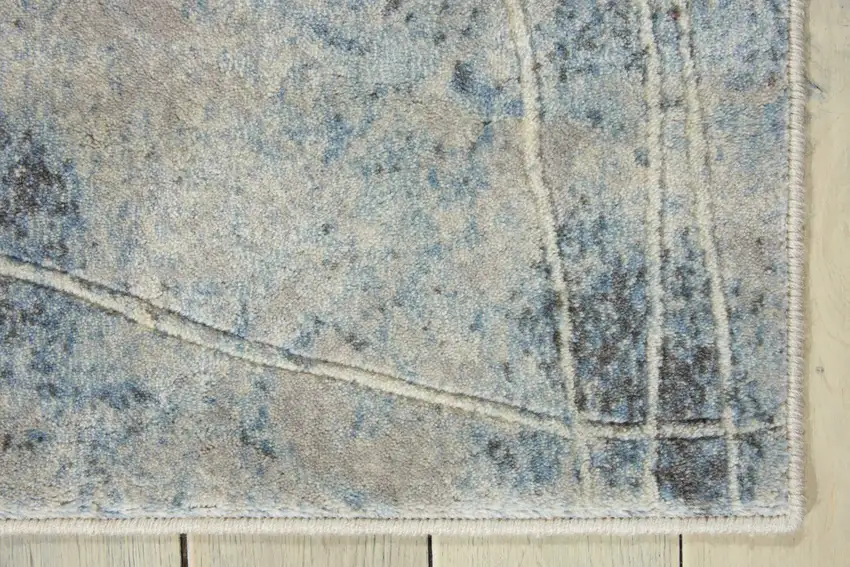 Blue and Ivory Floral Power Loom Runner Rug Photo 5