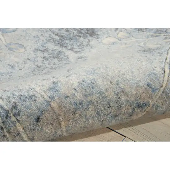 8' Blue And Ivory Floral Runner Rug Photo 7